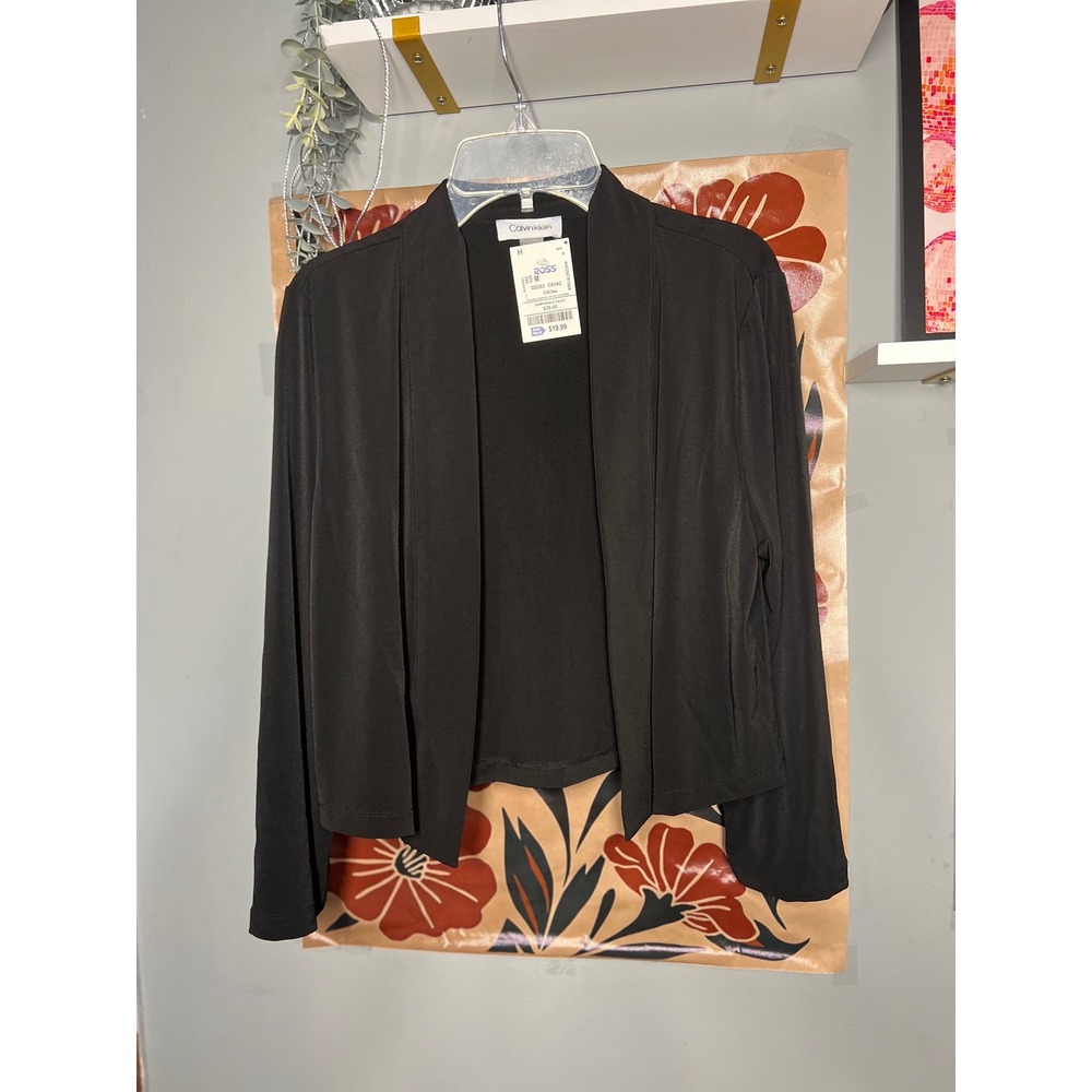 Calvin Klein Womens Black Open Front Shrug Cardigan Bolero Jacket Size M NWT